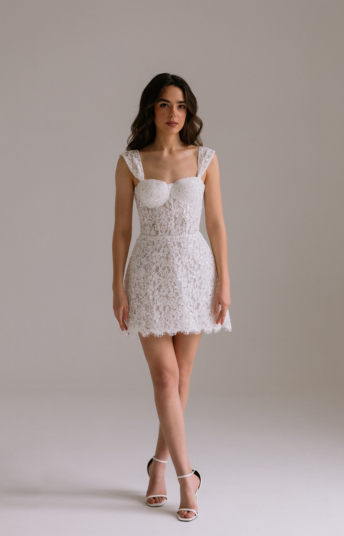 Mila short wedding dress perfect as engagement dress, after party wedding dress or bridal shower dress.