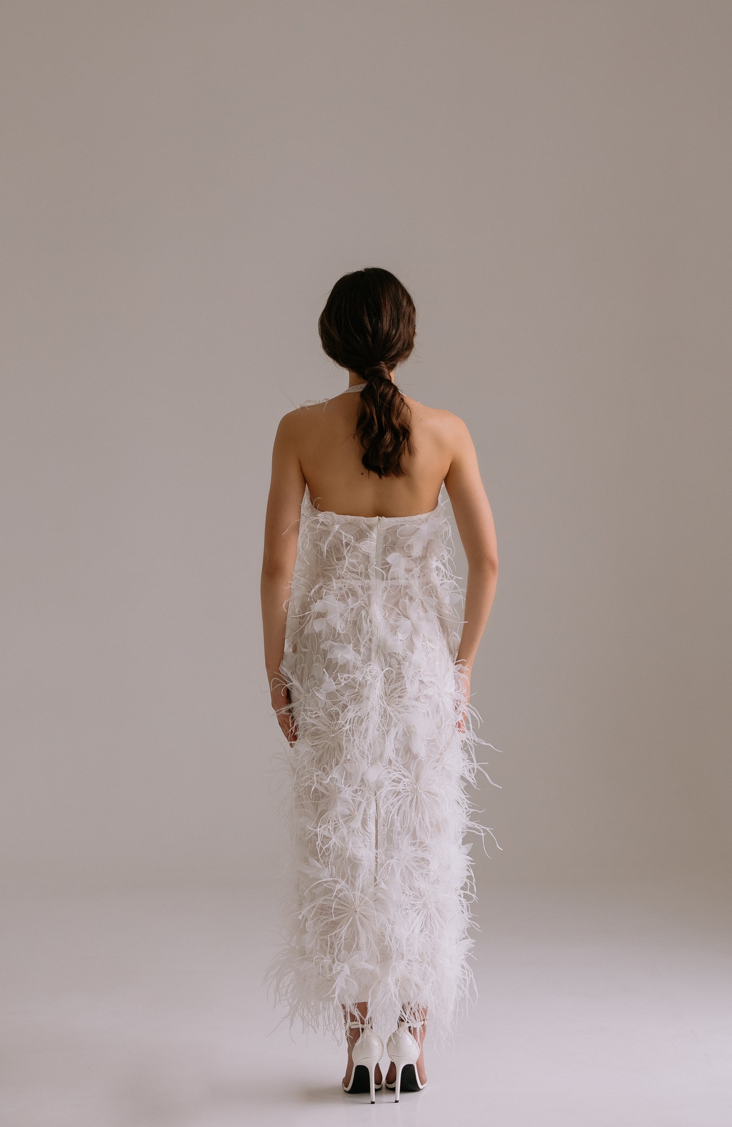 wedding reception dress Lillian full body back view perfect for rehearsal dinner or engagement party