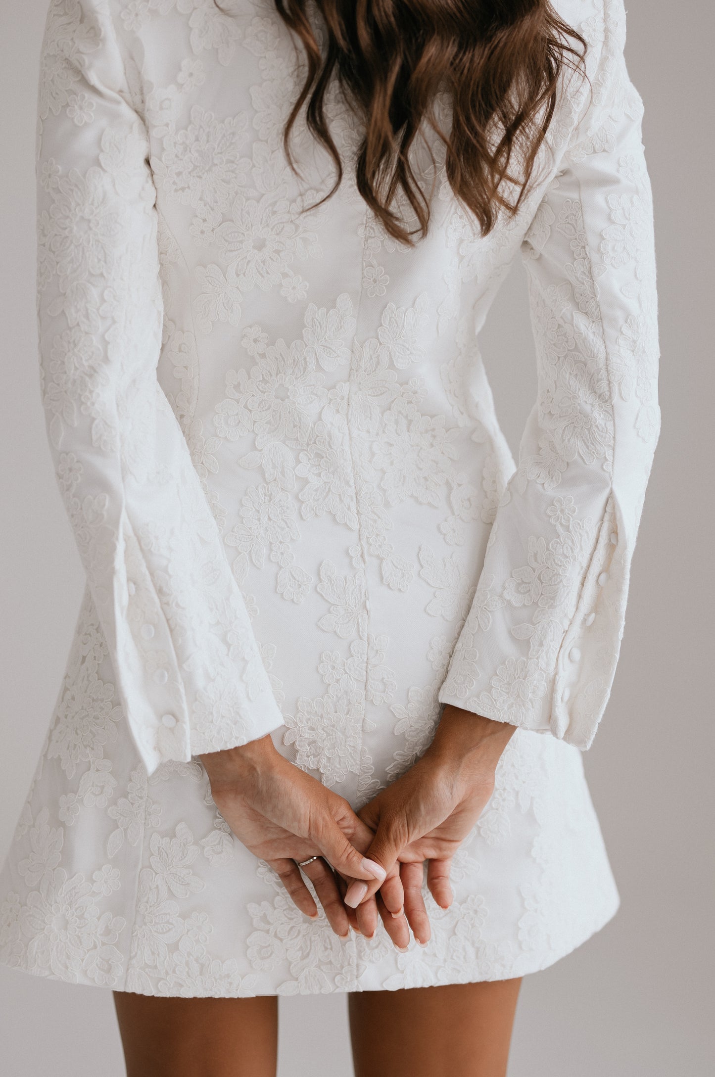 Maeve blazer dress close back view showing sophisticated structured sleeves