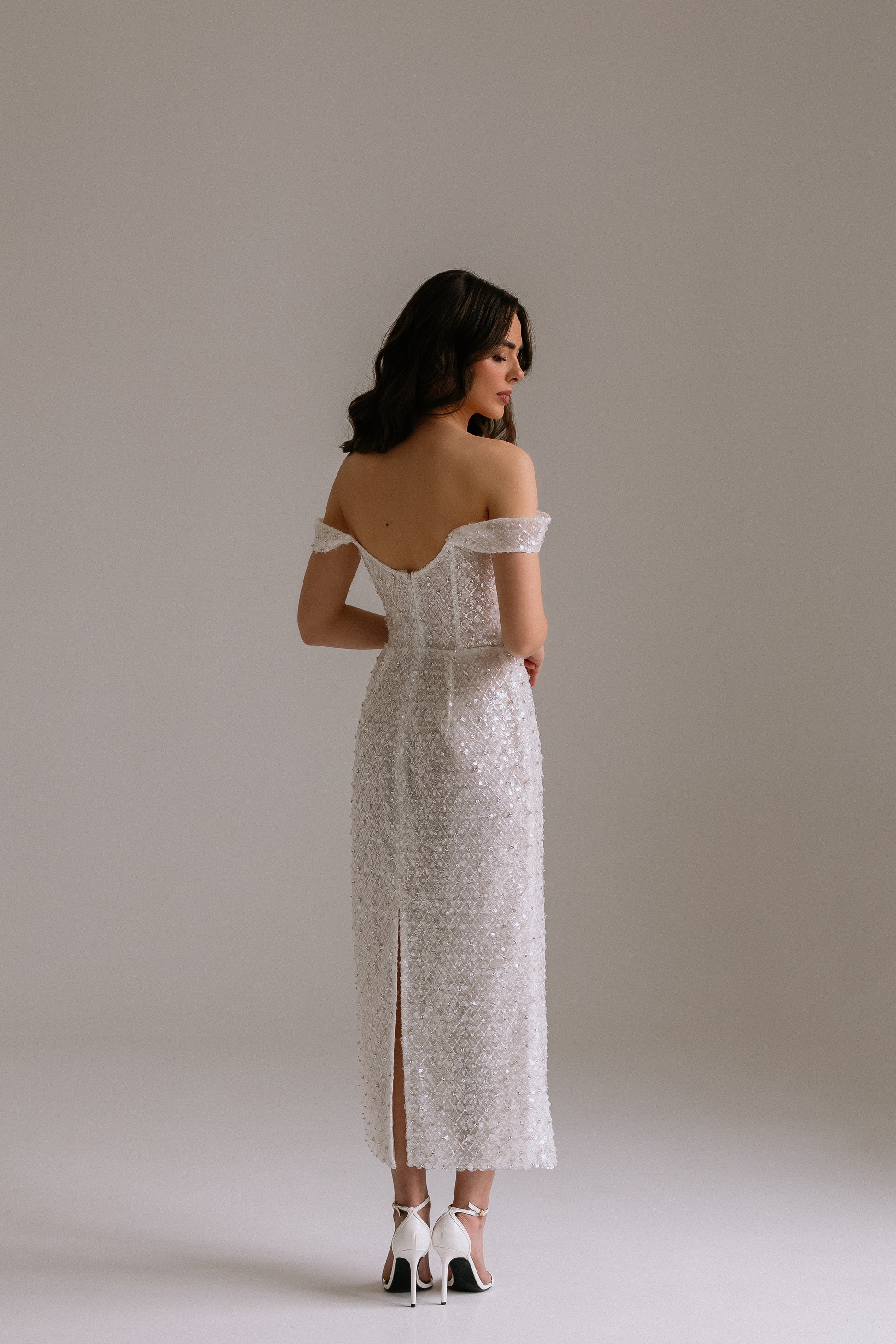 wedding reception dress Luna back view. perfect as rehearsal dinner dress or engagement dress.